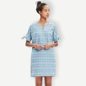 Madewell Blue Embroidered Tie-Sleeve Shift Dress